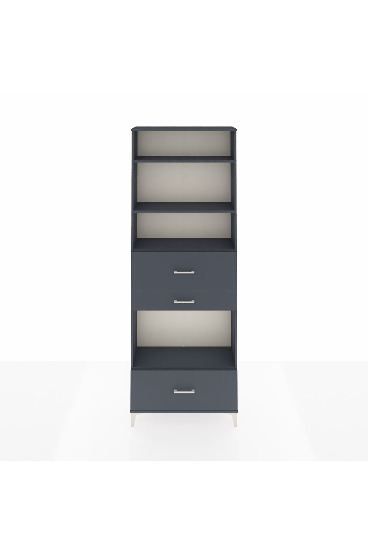 Arges Dolap 4 Raflı 3 Çekmeceli 88x30x243 Antrasit-Antrasit