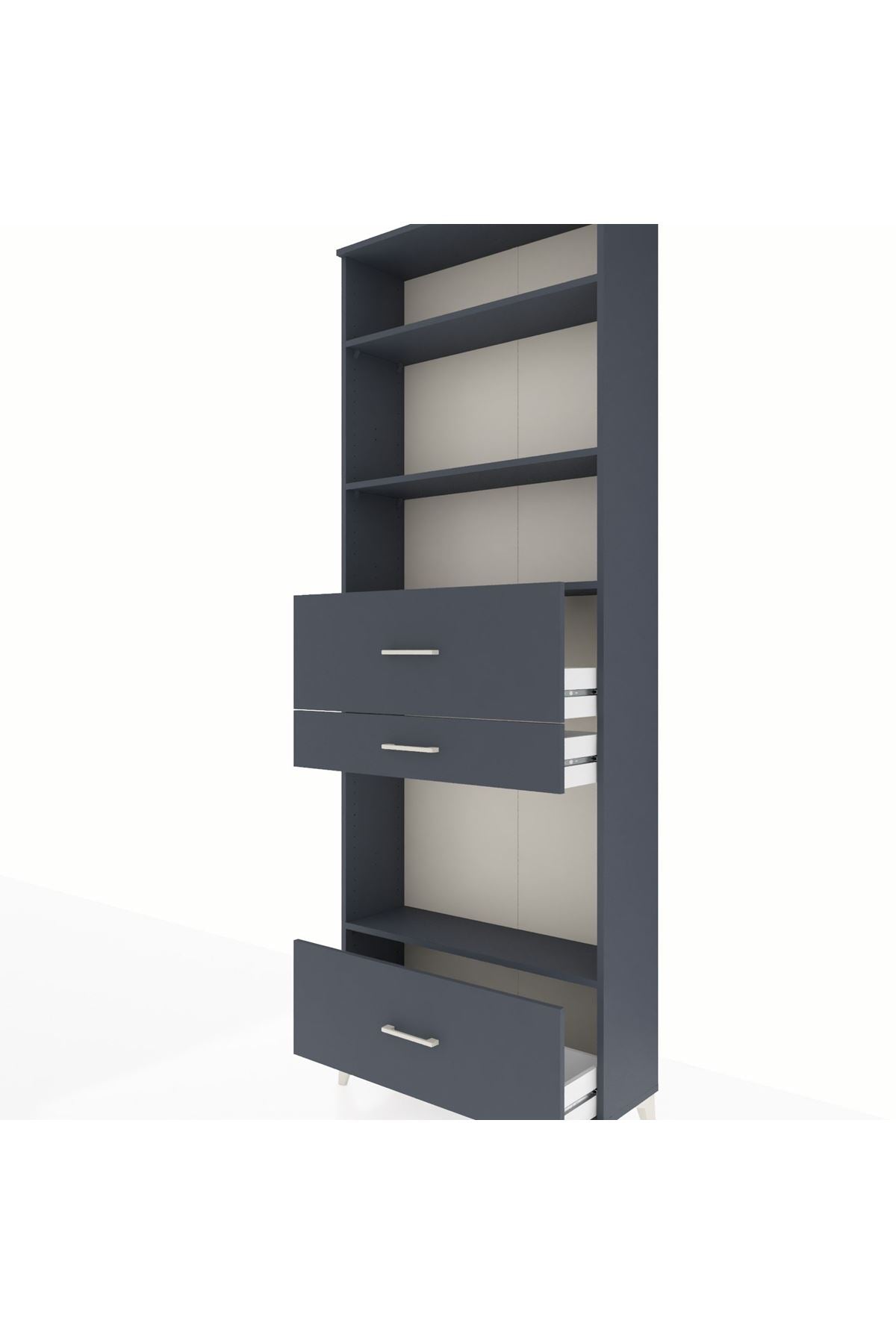 Arges Dolap 4 Raflı 3 Çekmeceli 88x30x243 Antrasit-Antrasit