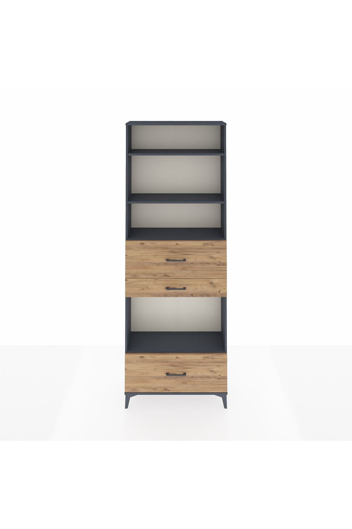 Arges Dolap 4 Raflı 3 Çekmeceli 88x30x243 Antrasit-Çam