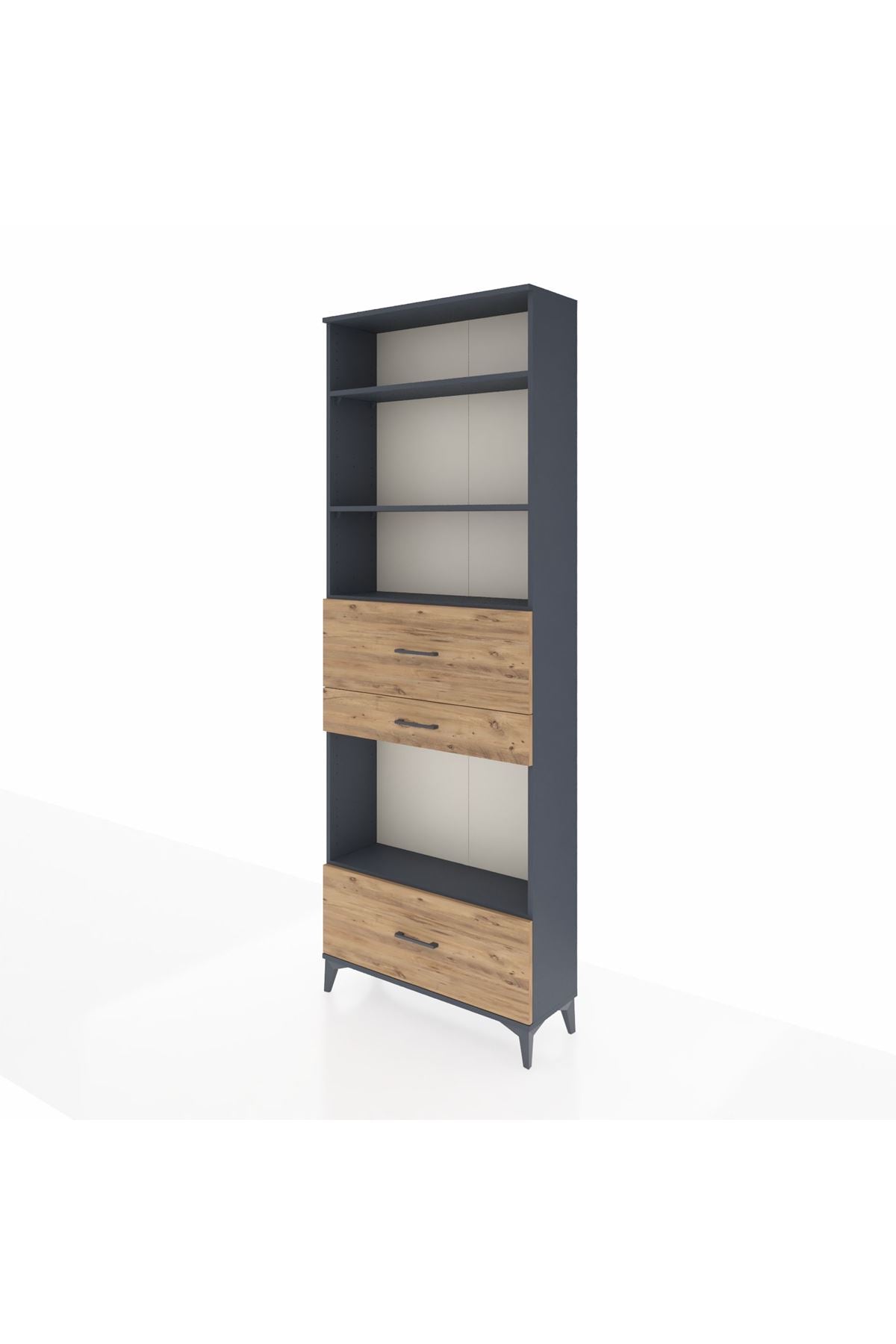 Arges Dolap 4 Raflı 3 Çekmeceli 88x30x243 Antrasit-Çam