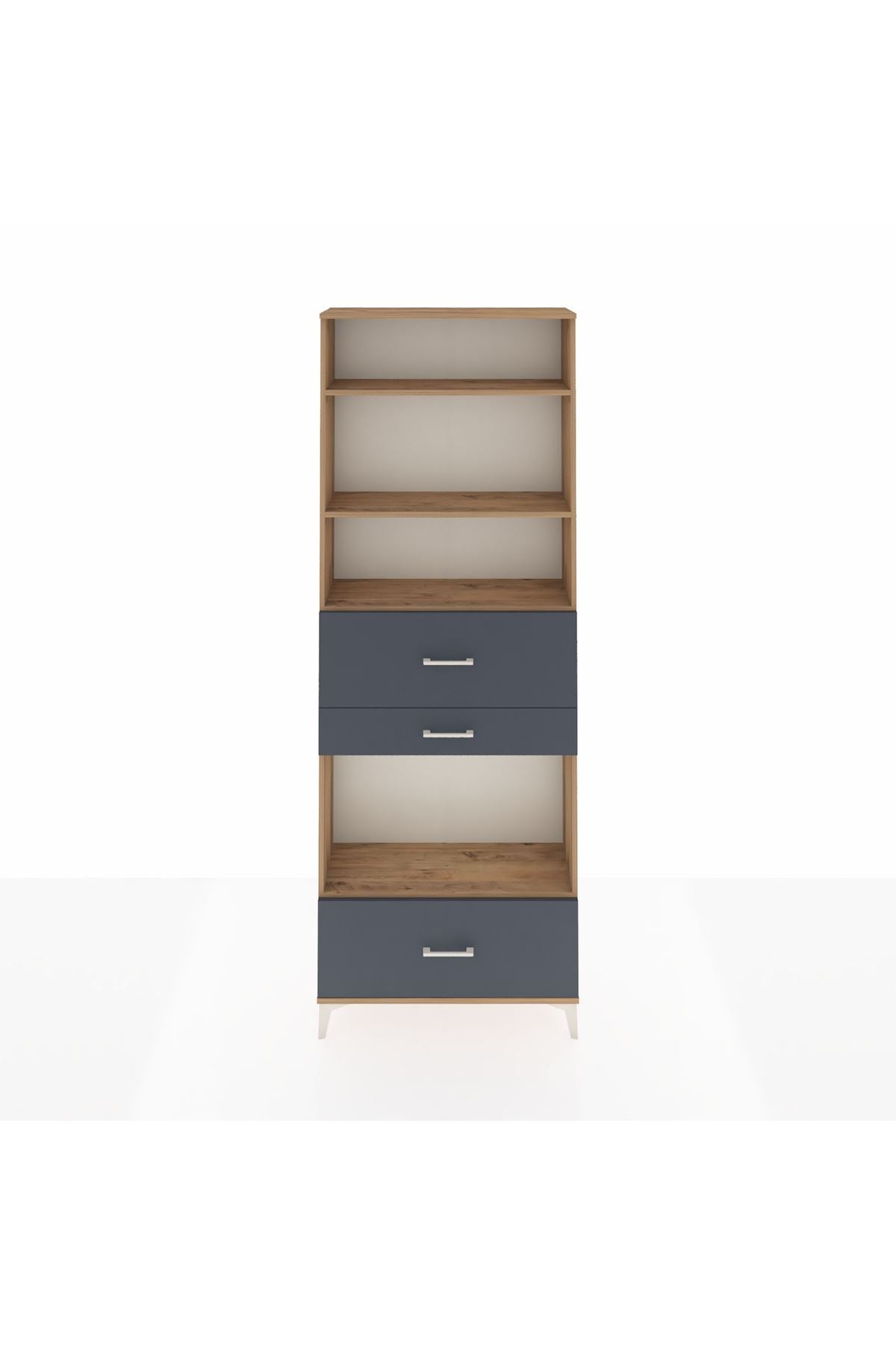 Arges Dolap 4 Raflı 3 Çekmeceli 88x30x243 Çam-Antrasit