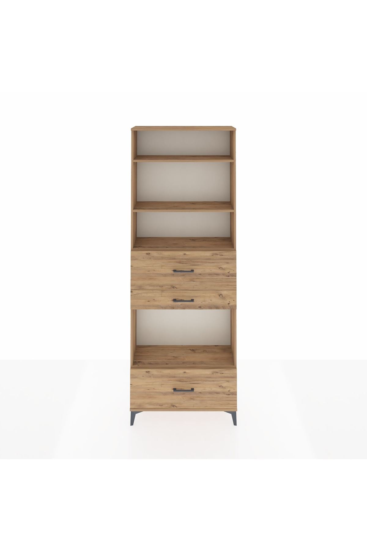 Arges Dolap 4 Raflı 3 Çekmeceli 88x30x243 Çam-Çam