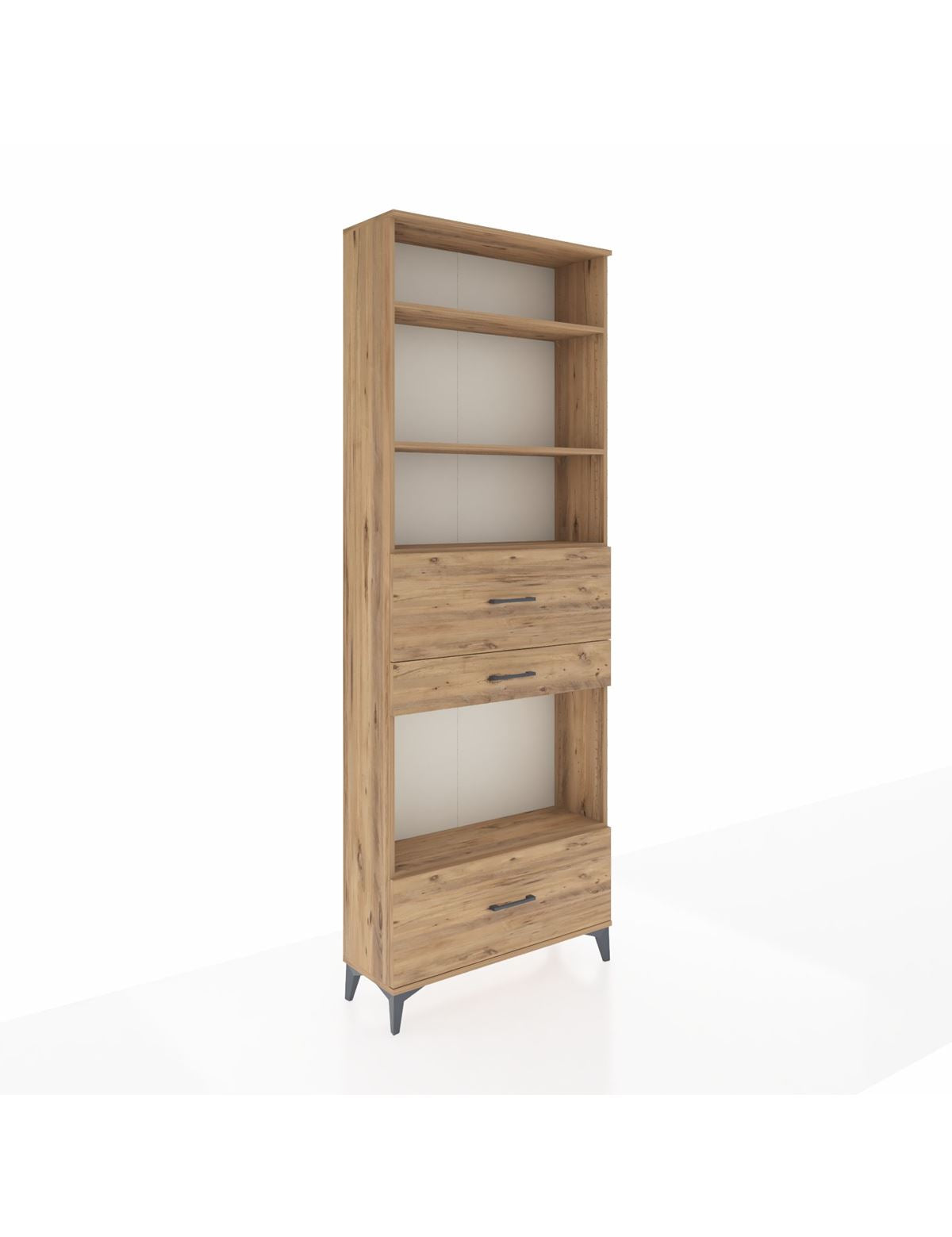 Arges Dolap 4 Raflı 3 Çekmeceli 88x30x243 Çam-Çam