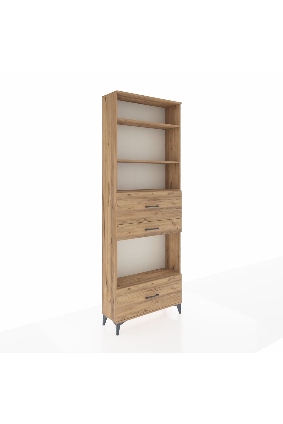 Arges Dolap 4 Raflı 3 Çekmeceli 88x30x243 Çam-Çam