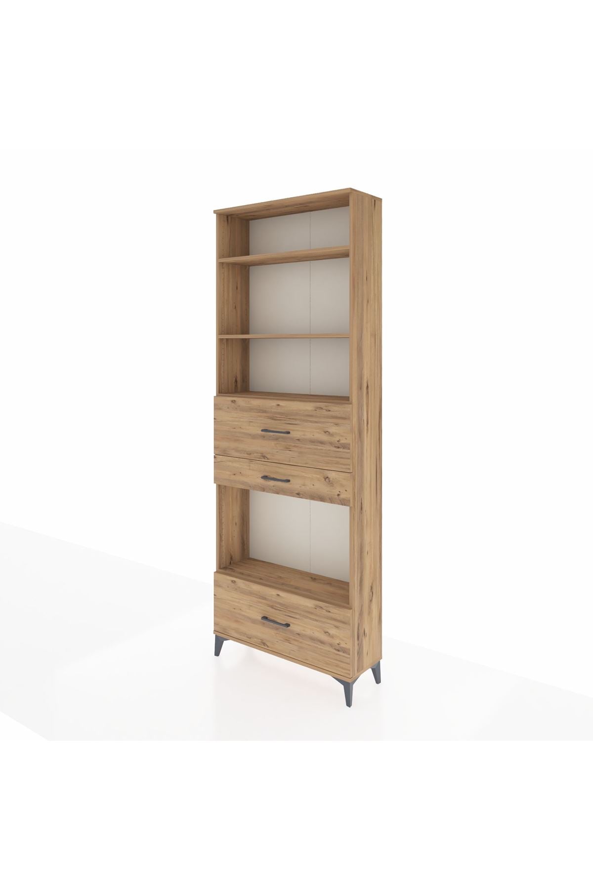 Arges Dolap 4 Raflı 3 Çekmeceli 88x30x243 Çam-Çam