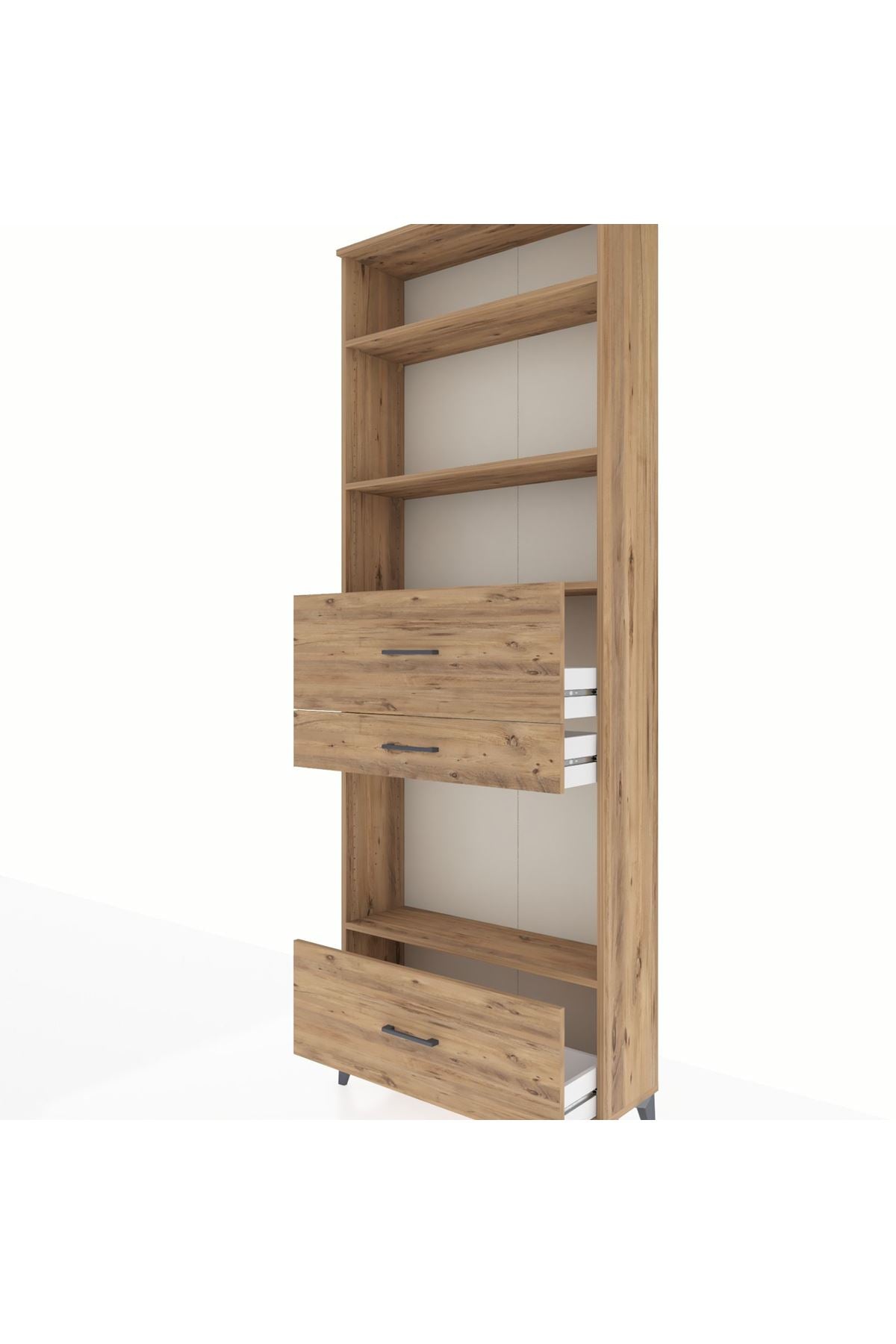 Arges Dolap 4 Raflı 3 Çekmeceli 88x30x243 Çam-Çam