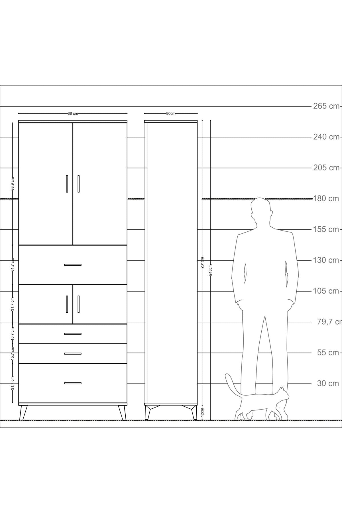 Arges Dolap 4 Raflı 4 Çekmeceli 4 Kapaklı 88x30x243 Aytaşı-Aytaşı