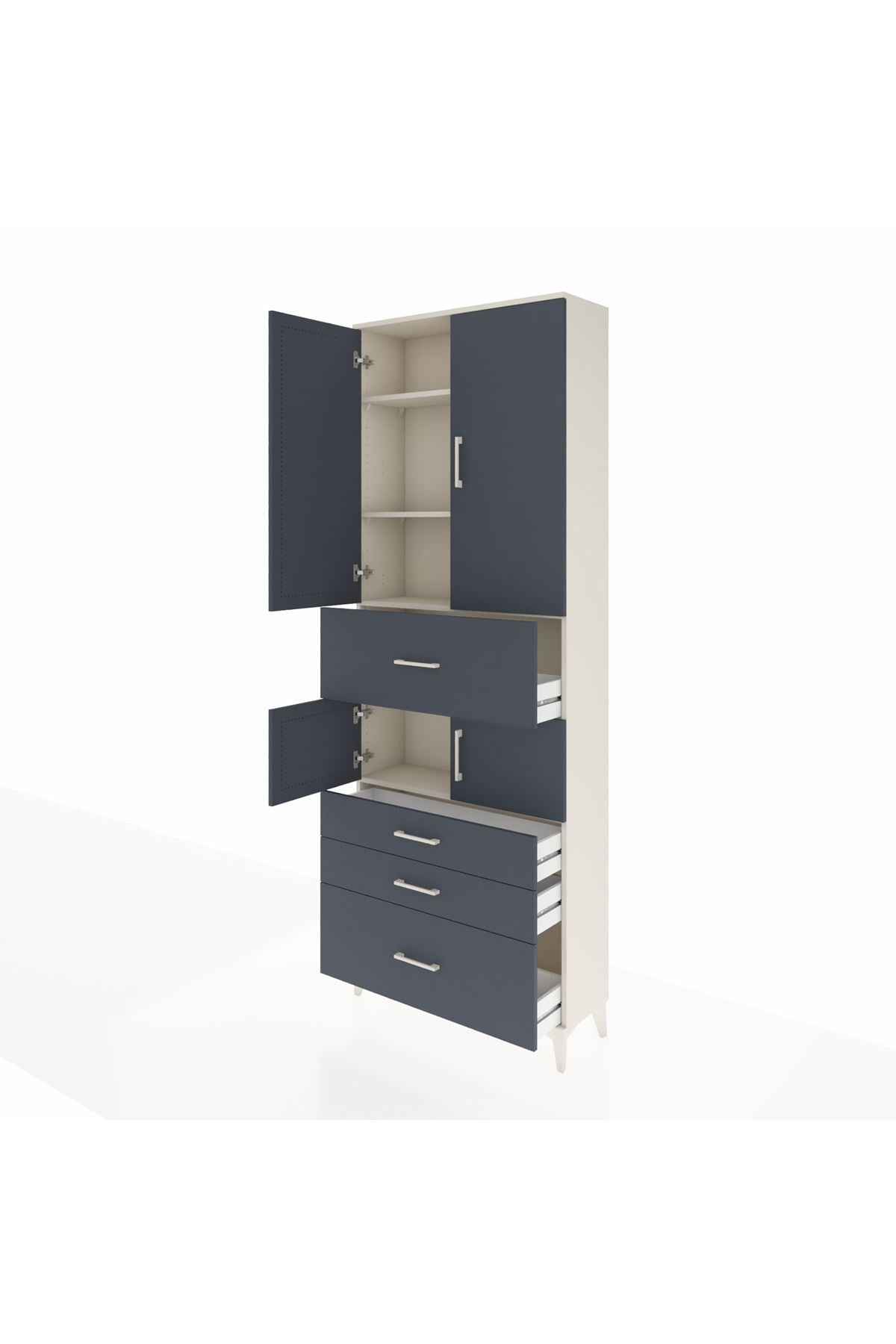 Arges Dolap 4 Raflı 4 Çekmeceli 4 Kapaklı 88x30x243 Aytaşı-Antrasit