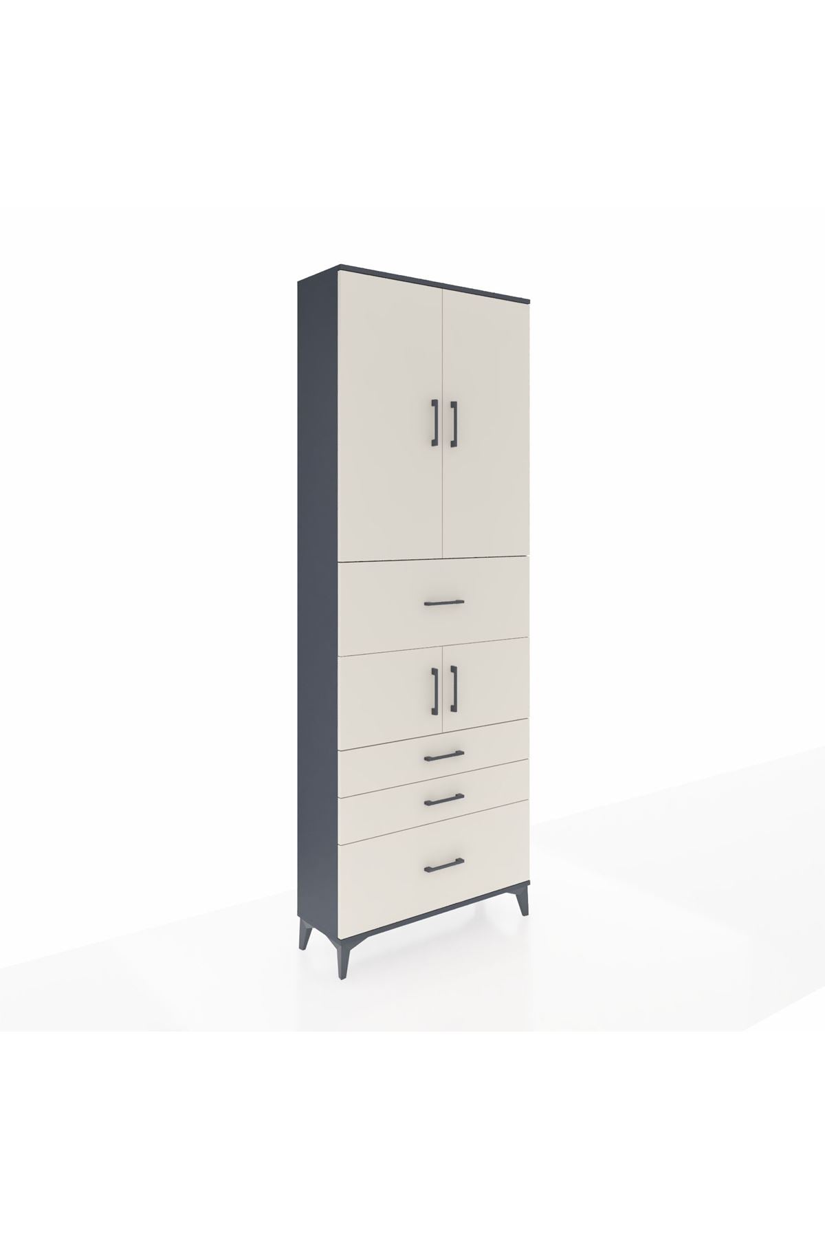 Arges Dolap 4 Raflı 4 Çekmeceli 4 Kapaklı 88x30x243 Antrasit-Aytaşı