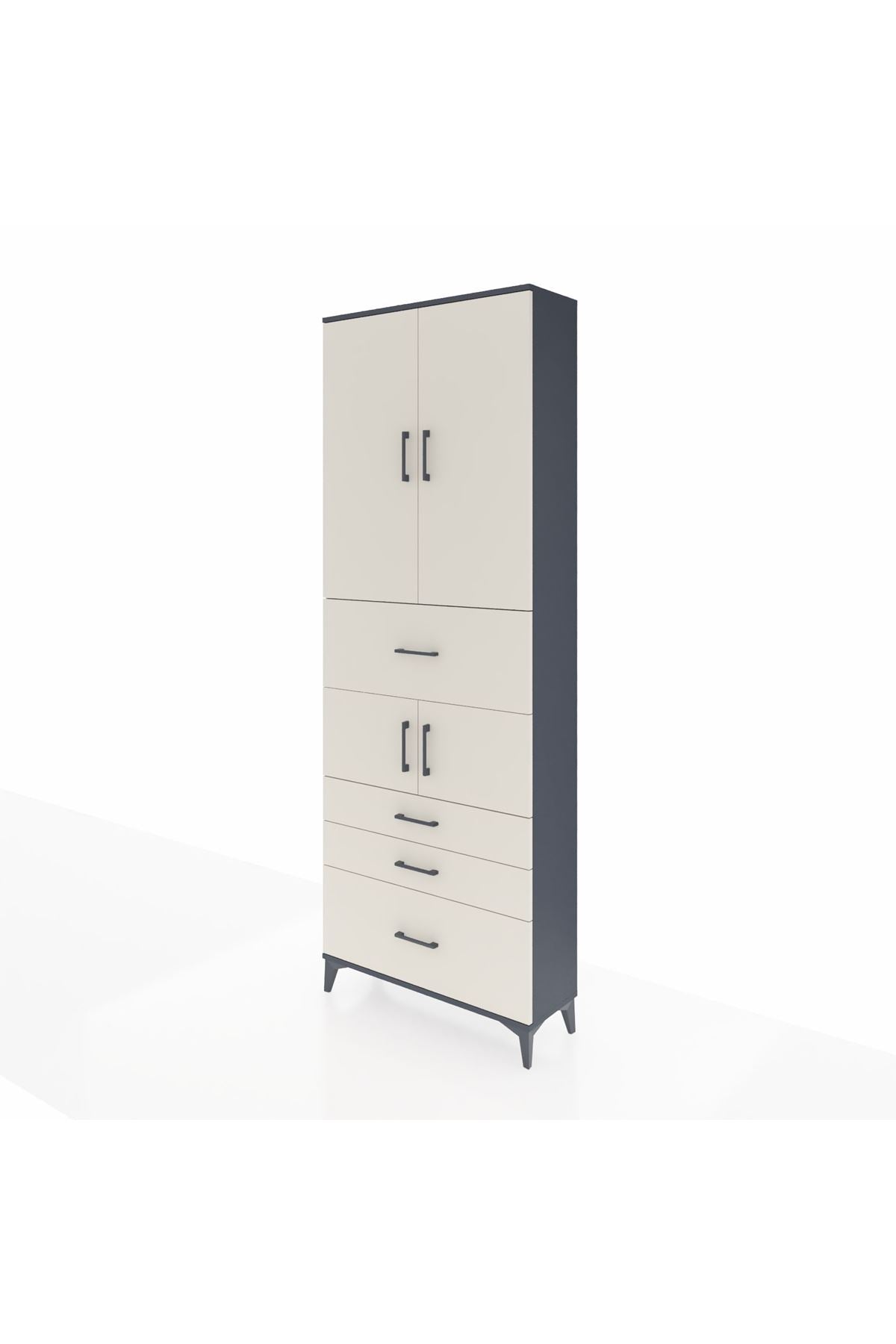 Arges Dolap 4 Raflı 4 Çekmeceli 4 Kapaklı 88x30x243 Antrasit-Aytaşı