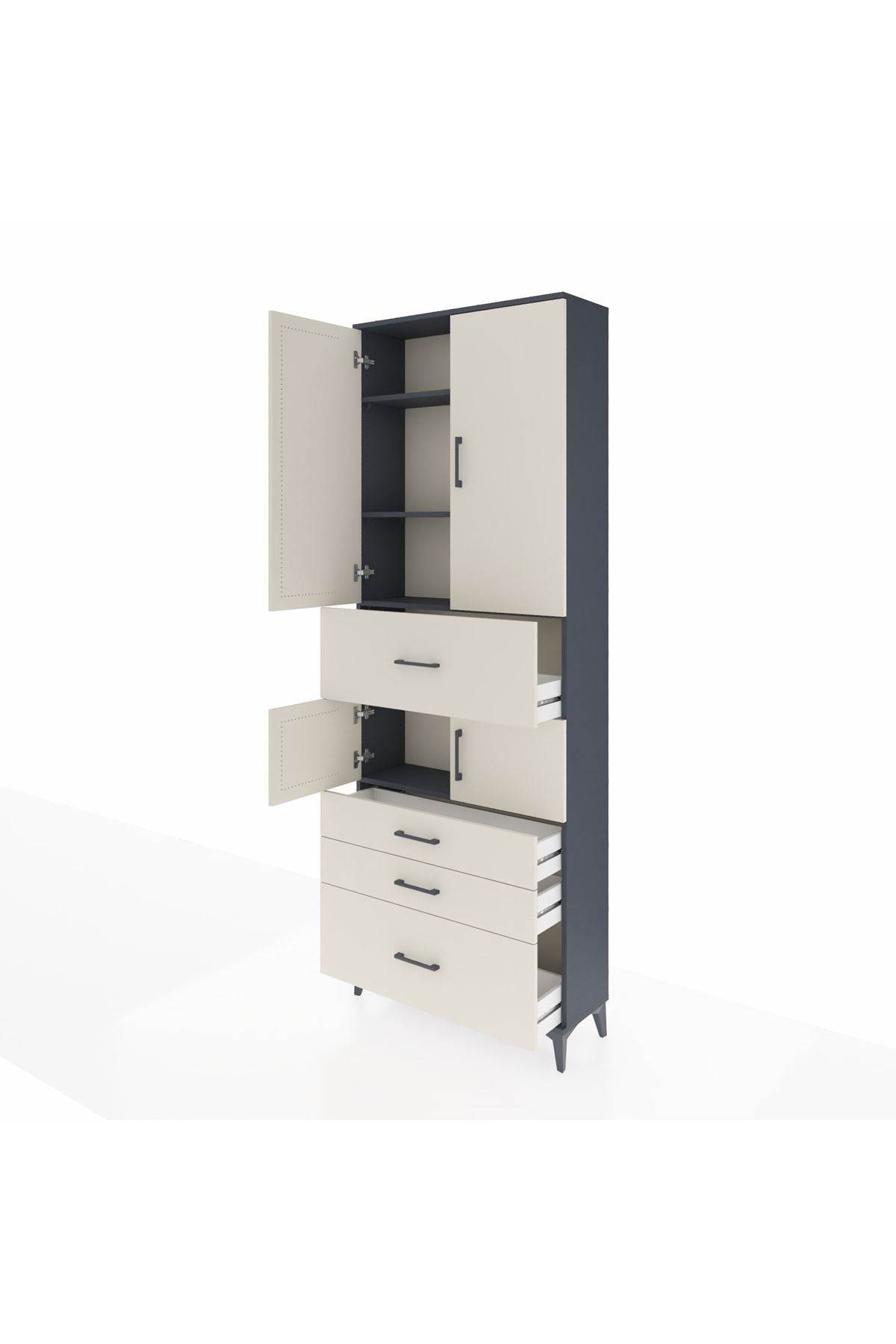 Arges Dolap 4 Raflı 4 Çekmeceli 4 Kapaklı 88x30x243 Antrasit-Aytaşı