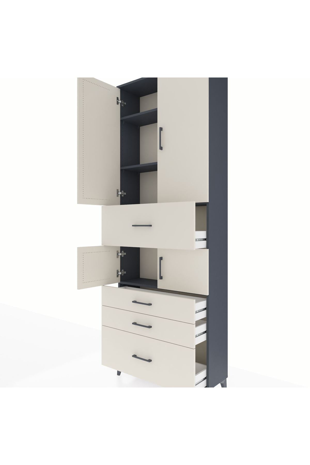 Arges Dolap 4 Raflı 4 Çekmeceli 4 Kapaklı 88x30x243 Antrasit-Aytaşı