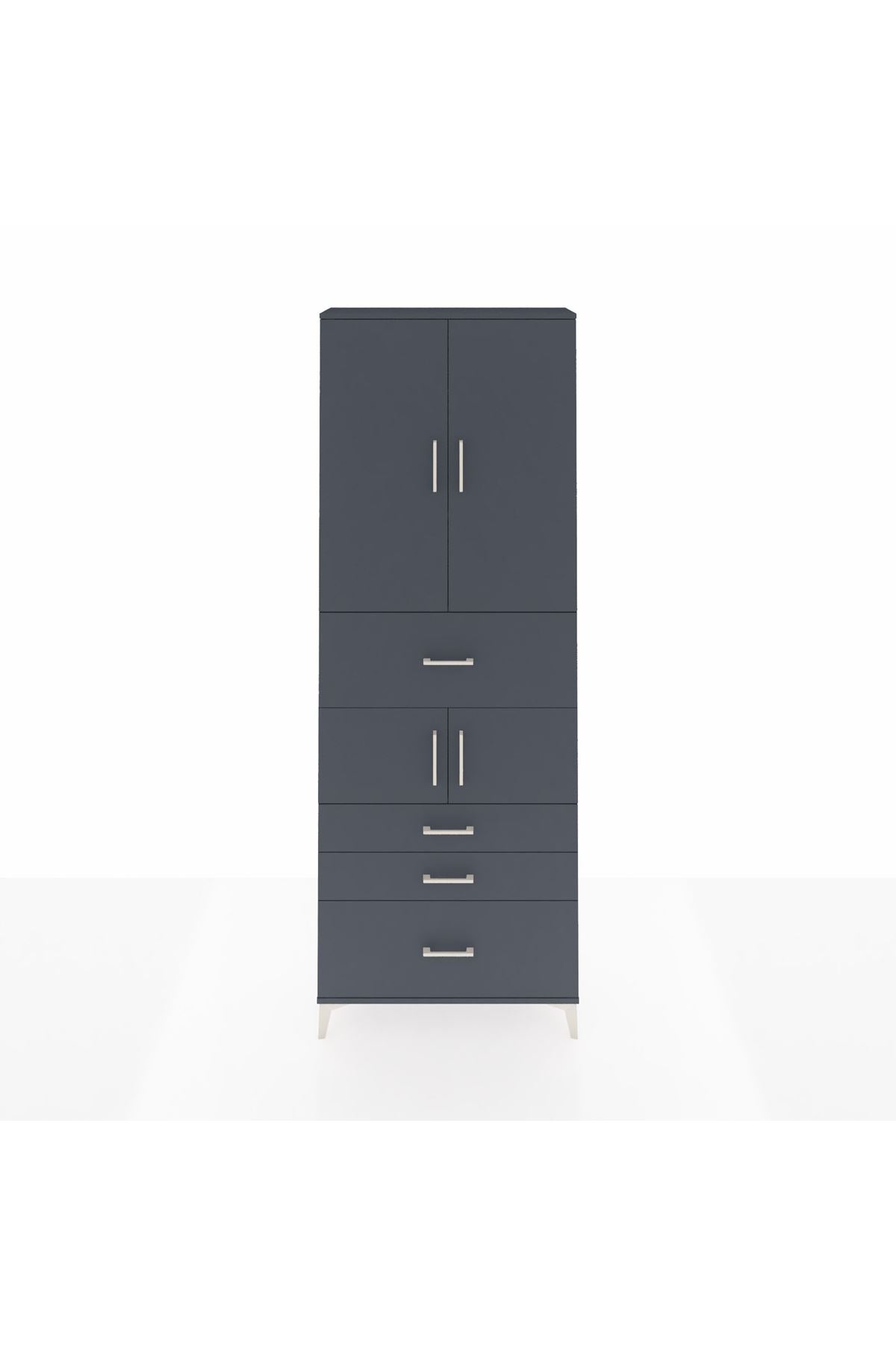 Arges Dolap 4 Raflı 4 Çekmeceli 4 Kapaklı 88x30x243 Antrasit-Antrasit