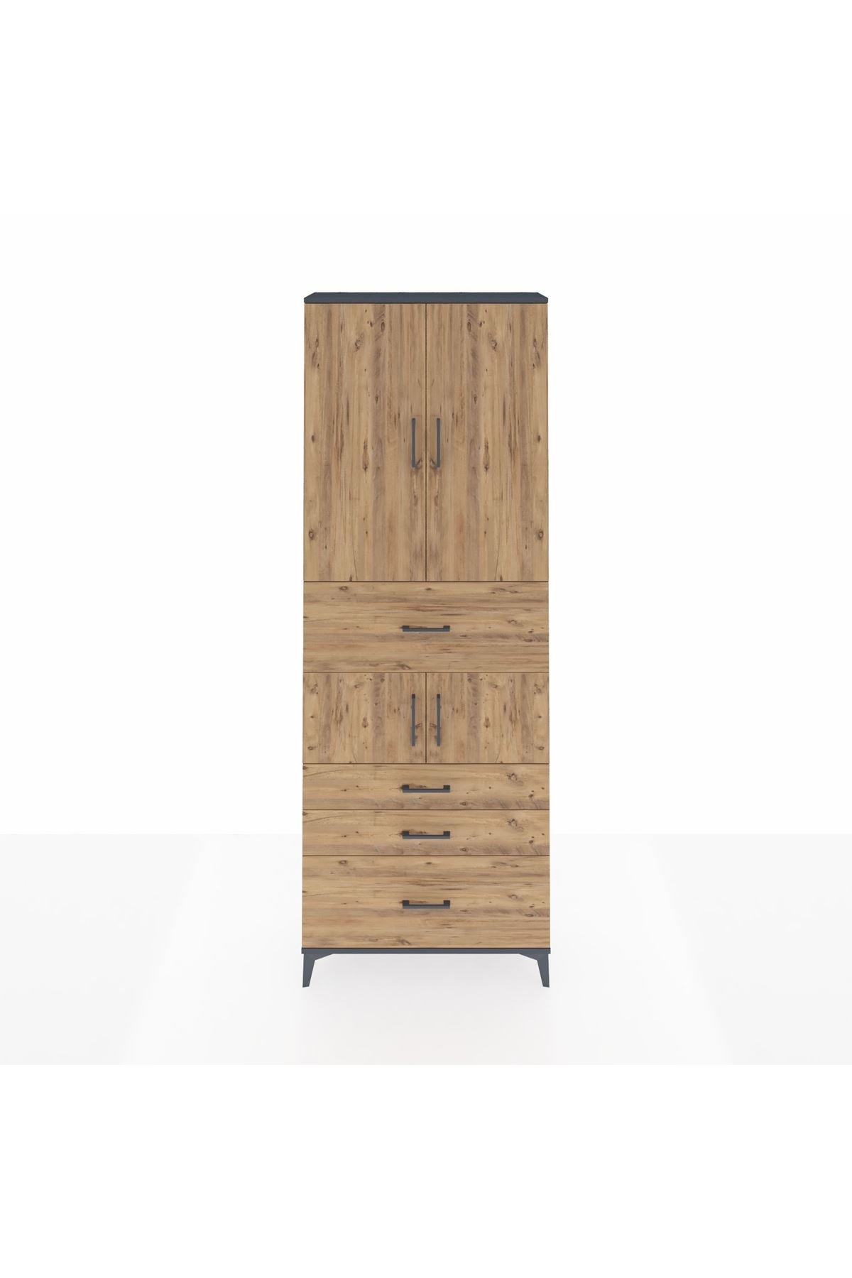 Arges Dolap 4 Raflı 4 Çekmeceli 4 Kapaklı 88x30x243 Antrasit-Çam