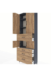 Arges Dolap 4 Raflı 4 Çekmeceli 4 Kapaklı 88x30x243 Antrasit-Çam