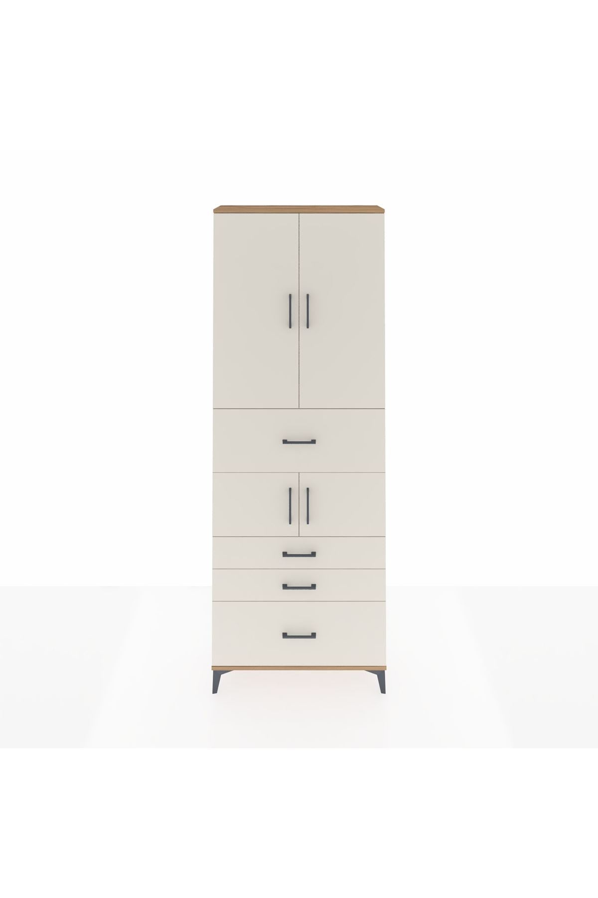 Arges Dolap 4 Raflı 4 Çekmeceli 4 Kapaklı 88x30x243 Çam-Aytaşı