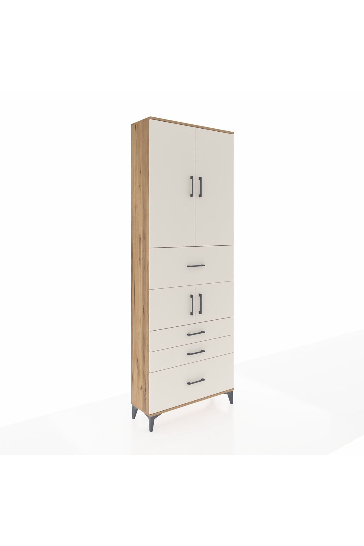 Arges Dolap 4 Raflı 4 Çekmeceli 4 Kapaklı 88x30x243 Çam-Aytaşı