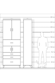 Arges Dolap 4 Raflı 4 Çekmeceli 4 Kapaklı 88x30x243 Çam-Antrasit