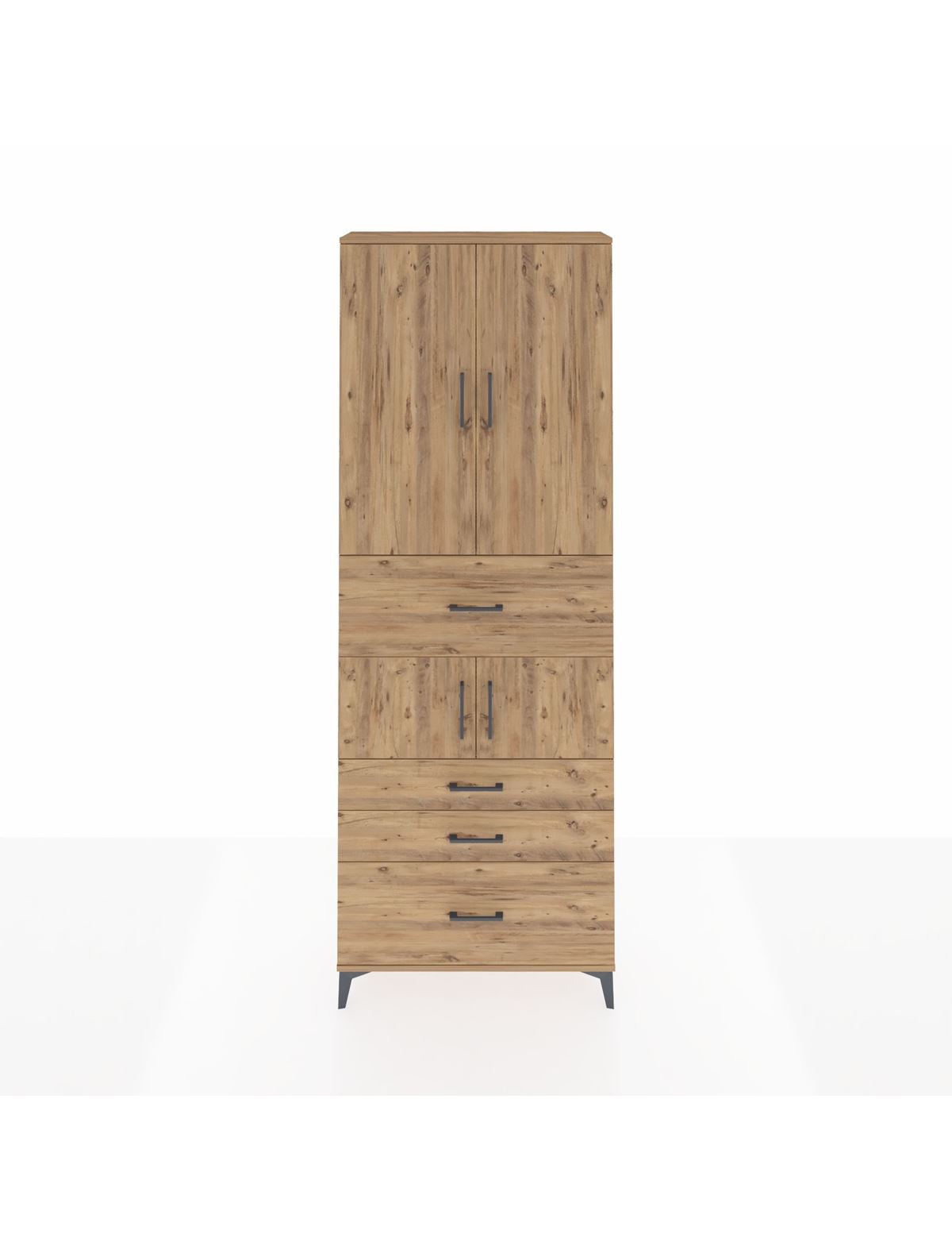 Arges Dolap 4 Raflı 4 Çekmeceli 4 Kapaklı 88x30x243 Çam-Çam