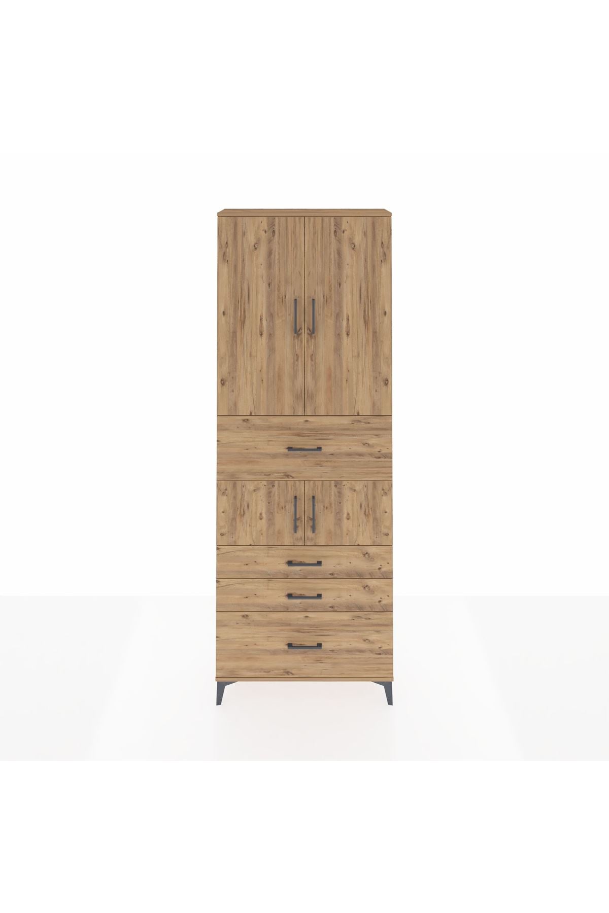 Arges Dolap 4 Raflı 4 Çekmeceli 4 Kapaklı 88x30x243 Çam-Çam