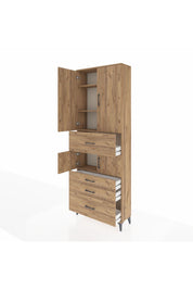 Arges Dolap 4 Raflı 4 Çekmeceli 4 Kapaklı 88x30x243 Çam-Çam