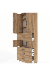 Arges Dolap 4 Raflı 4 Çekmeceli 4 Kapaklı 88x30x243 Çam-Çam