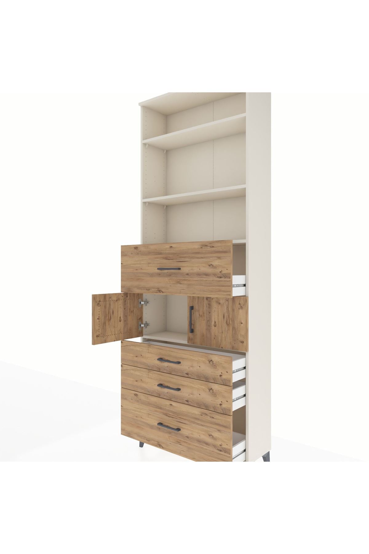 Arges Dolap 4 Raflı 4 Çekmeceli 2 Kapaklı 88x30x243 Aytaşı-Çam