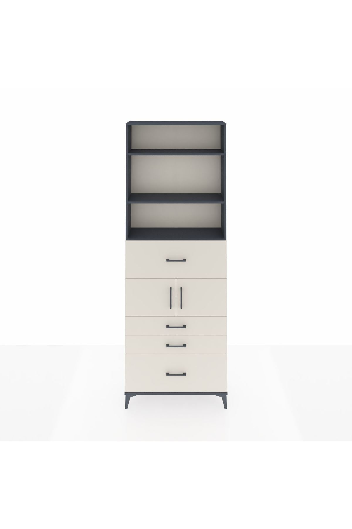 Arges Dolap 4 Raflı 4 Çekmeceli 2 Kapaklı 88x30x243 Antrasit-Aytaşı