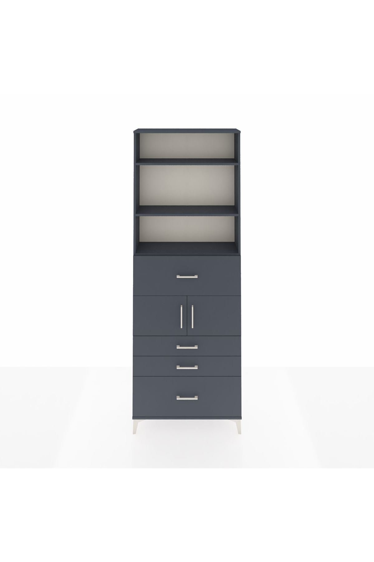 Arges Dolap 4 Raflı 4 Çekmeceli 2 Kapaklı 88x30x243 Antrasit-Antrasit