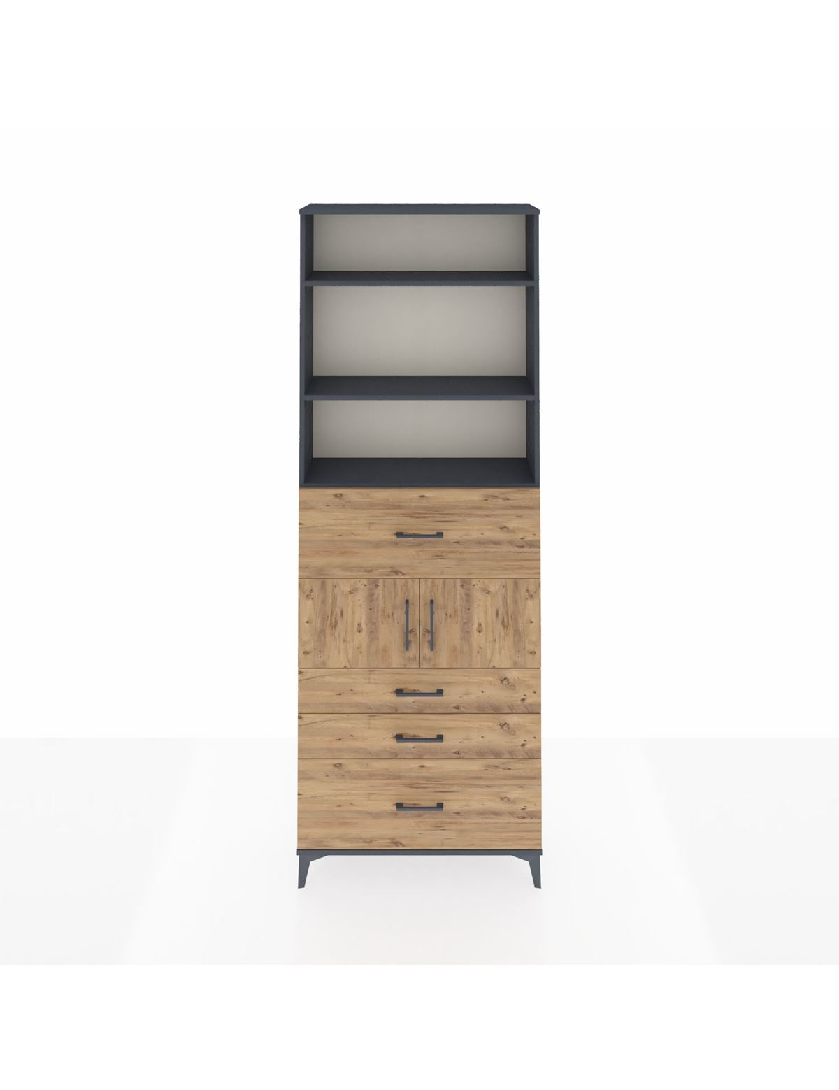 Arges Dolap 4 Raflı 4 Çekmeceli 2 Kapaklı 88x30x243 Antrasit-Çam