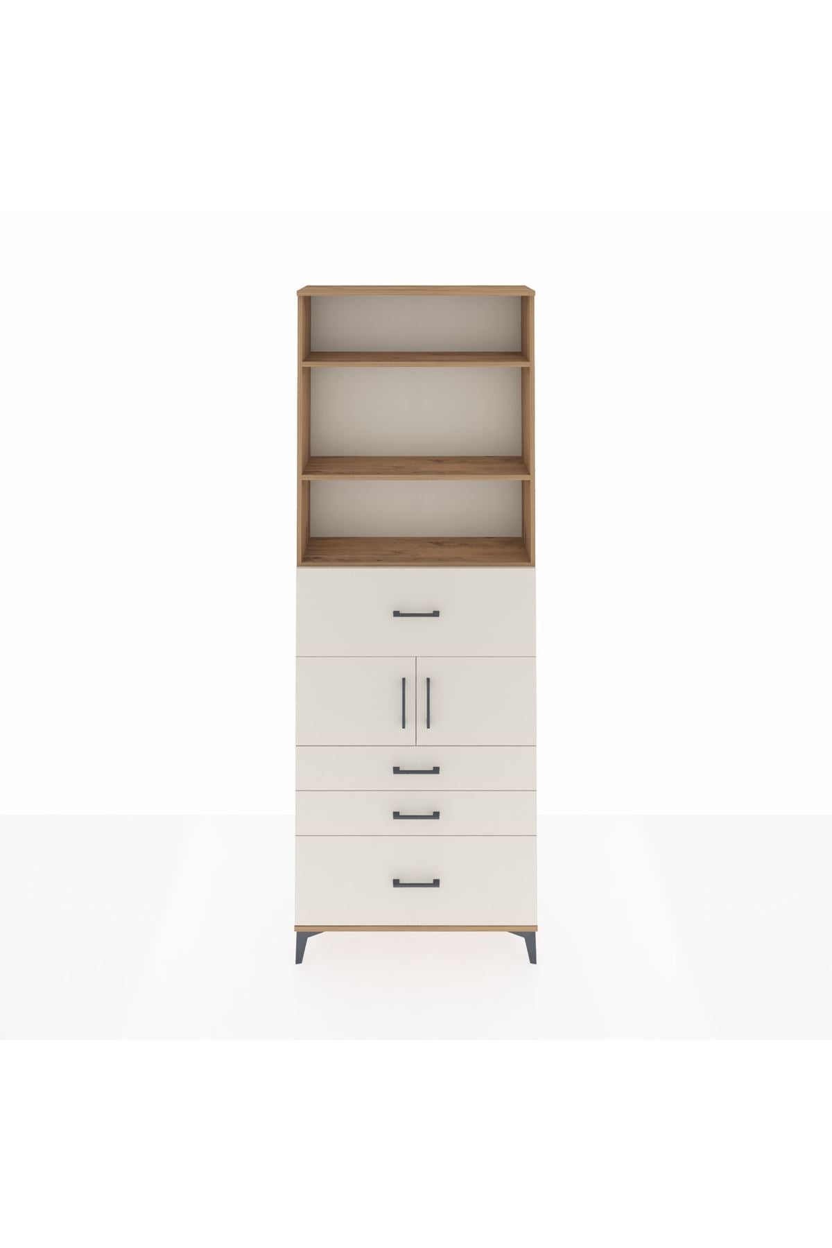 Arges Dolap 4 Raflı 4 Çekmeceli 2 Kapaklı 88x30x243 Çam-Aytaşı