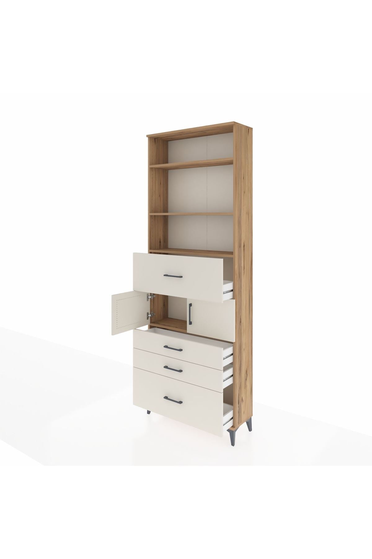 Arges Dolap 4 Raflı 4 Çekmeceli 2 Kapaklı 88x30x243 Çam-Aytaşı