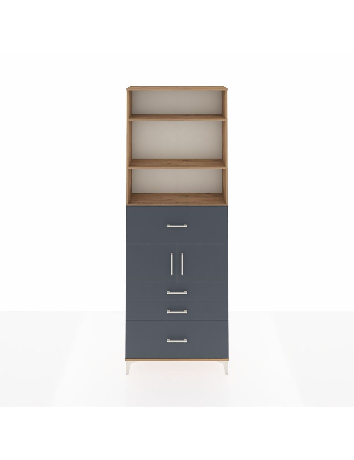 Arges Dolap 4 Raflı 4 Çekmeceli 2 Kapaklı 88x30x243 Çam-Antrasit