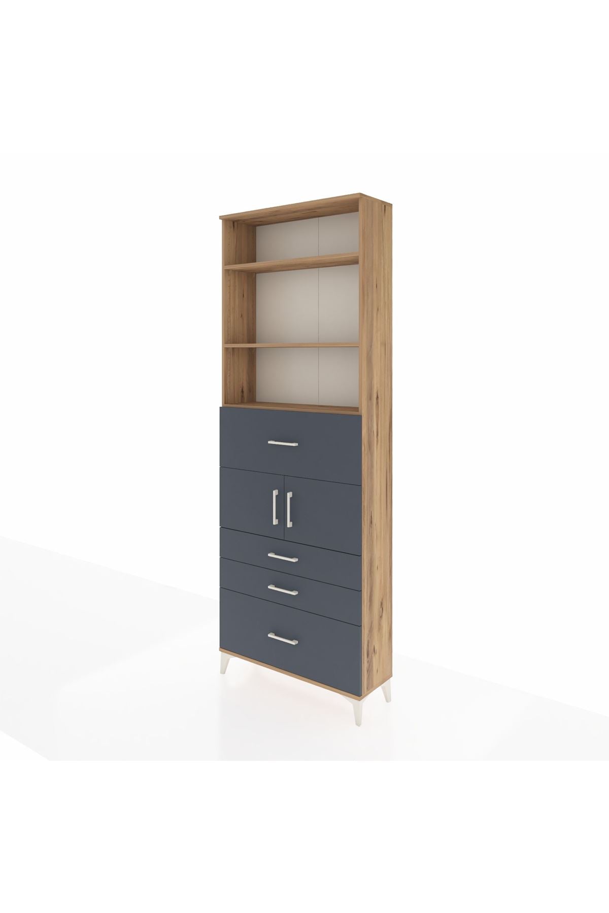 Arges Dolap 4 Raflı 4 Çekmeceli 2 Kapaklı 88x30x243 Çam-Antrasit