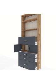 Arges Dolap 4 Raflı 4 Çekmeceli 2 Kapaklı 88x30x243 Çam-Antrasit