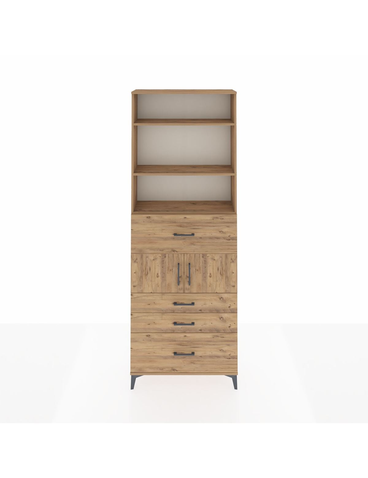 Arges Dolap 4 Raflı 4 Çekmeceli 2 Kapaklı 88x30x243 Çam-Çam