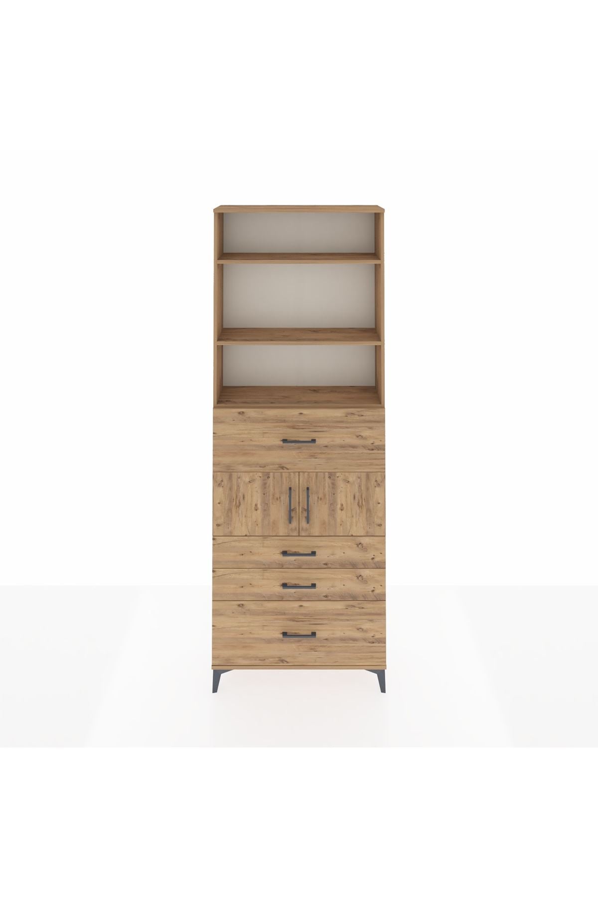 Arges Dolap 4 Raflı 4 Çekmeceli 2 Kapaklı 88x30x243 Çam-Çam