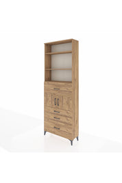 Arges Dolap 4 Raflı 4 Çekmeceli 2 Kapaklı 88x30x243 Çam-Çam