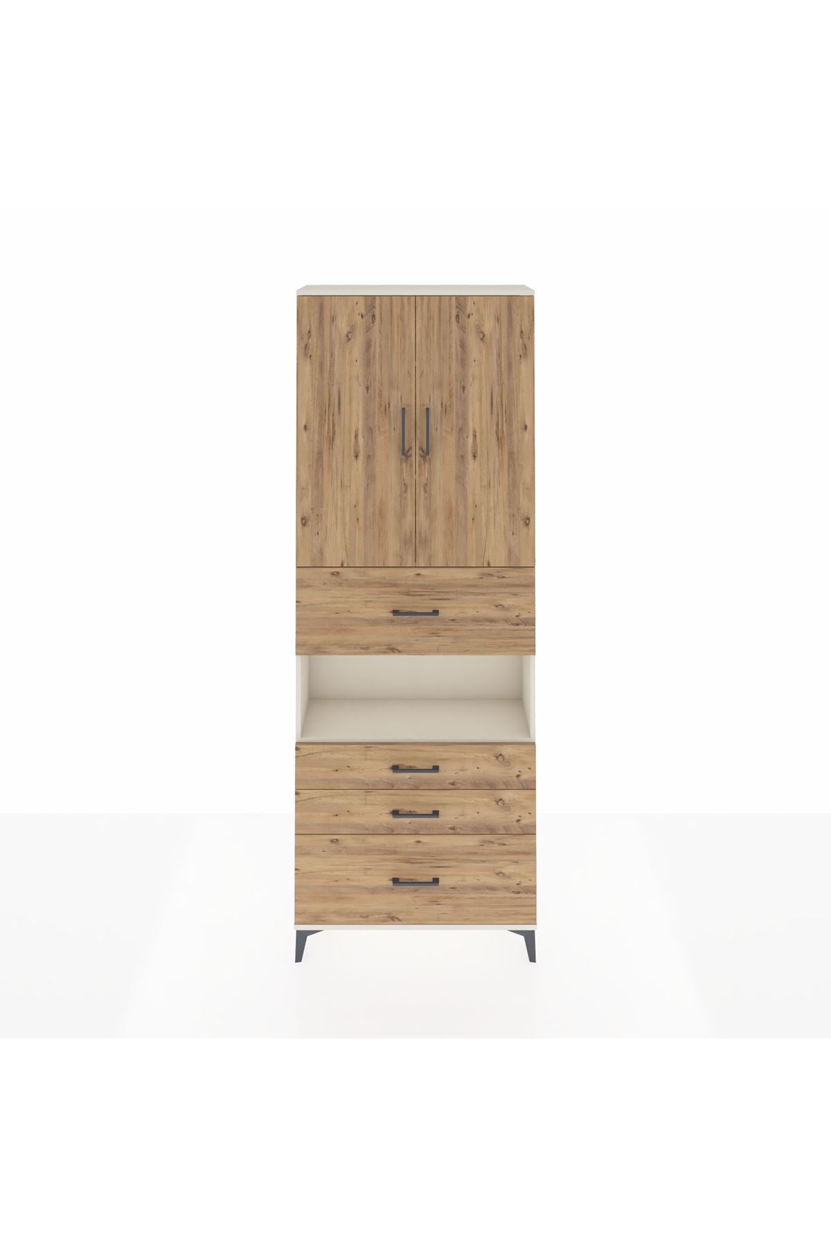 Arges Dolap 4 Raflı 4 Çekmeceli 2 Kapaklı 88x30x243 Aytaşı-Çam