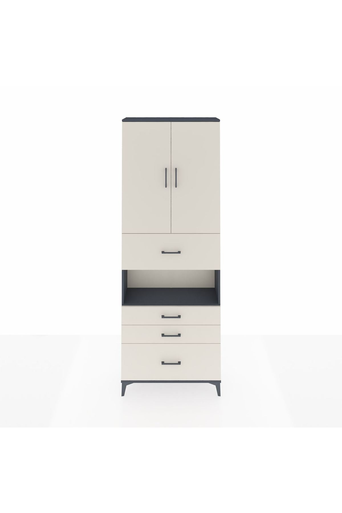 Arges Dolap 4 Raflı 4 Çekmeceli 2 Kapaklı 88x30x243 Antrasit-Aytaşı