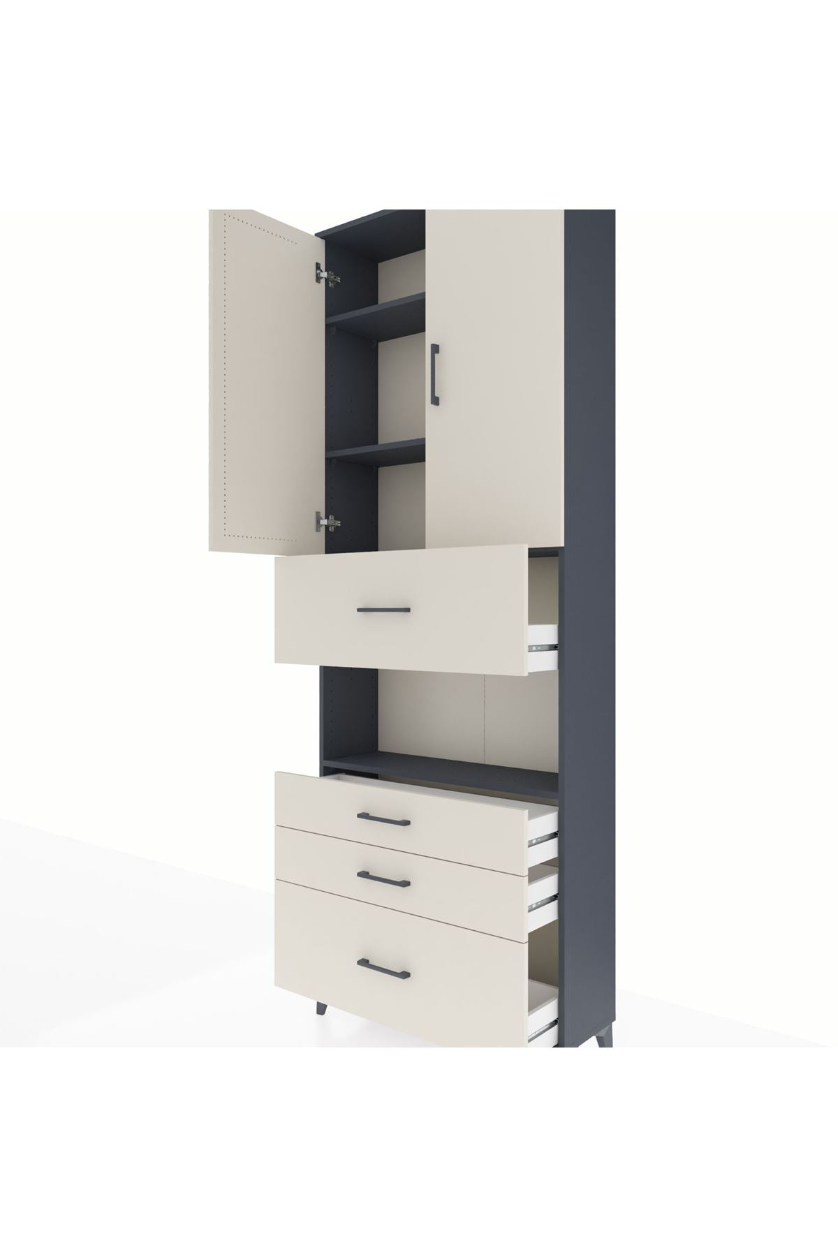 Arges Dolap 4 Raflı 4 Çekmeceli 2 Kapaklı 88x30x243 Antrasit-Aytaşı