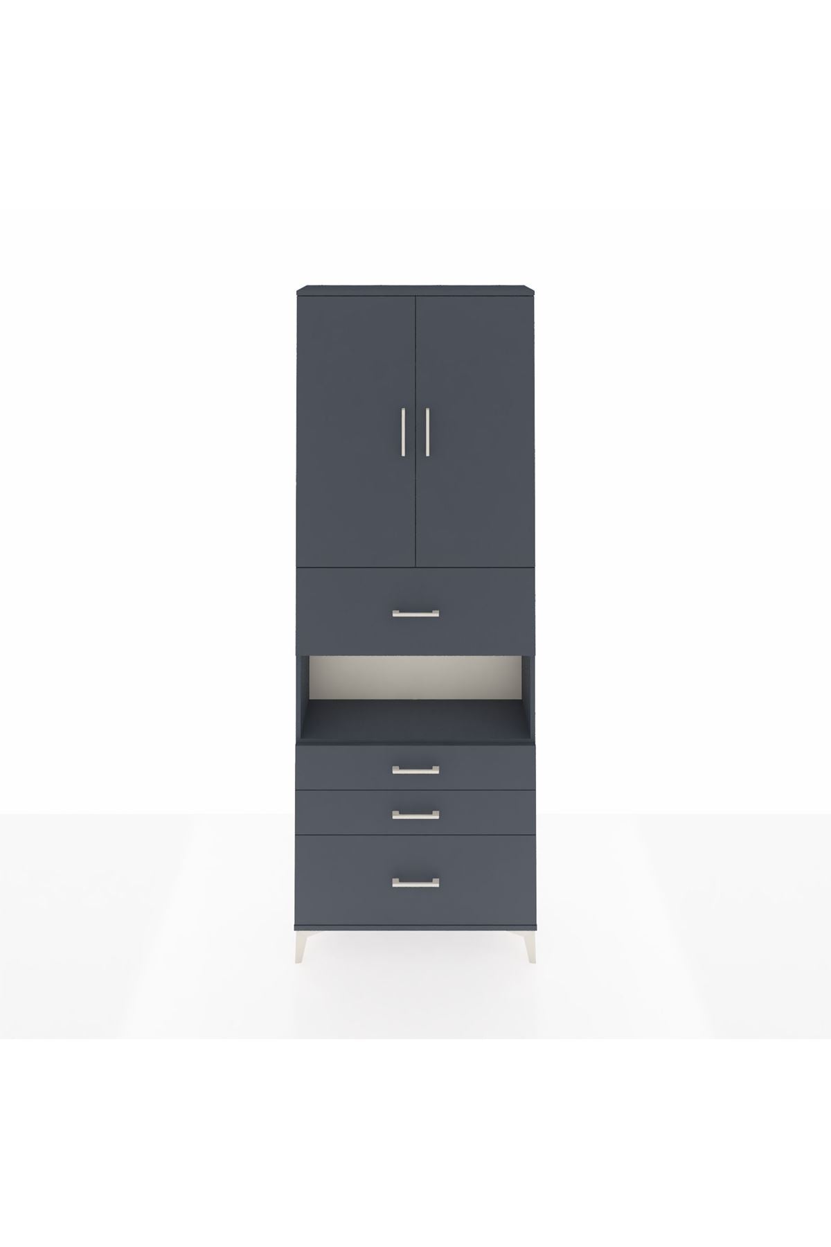 Arges Dolap 4 Raflı 4 Çekmeceli 2 Kapaklı 88x30x243 Antrasit-Antrasit