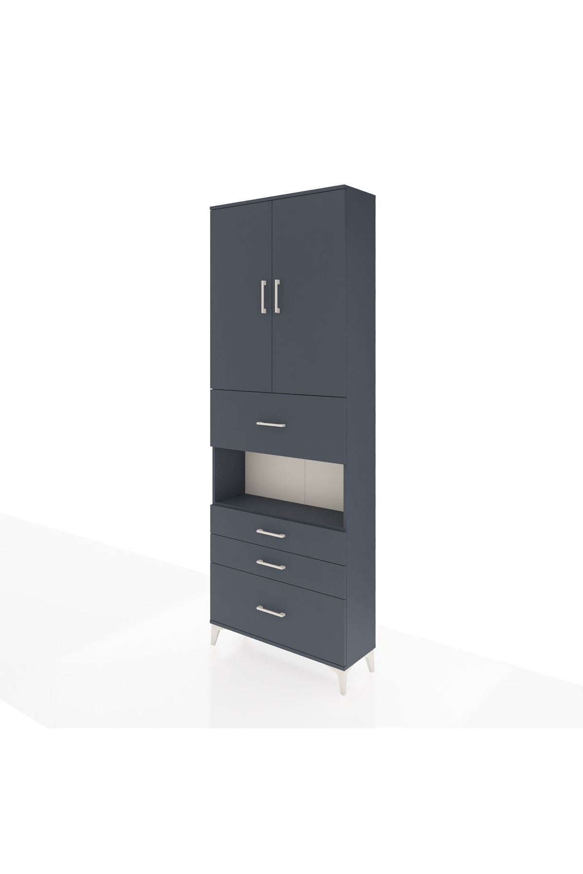 Arges Dolap 4 Raflı 4 Çekmeceli 2 Kapaklı 88x30x243 Antrasit-Antrasit