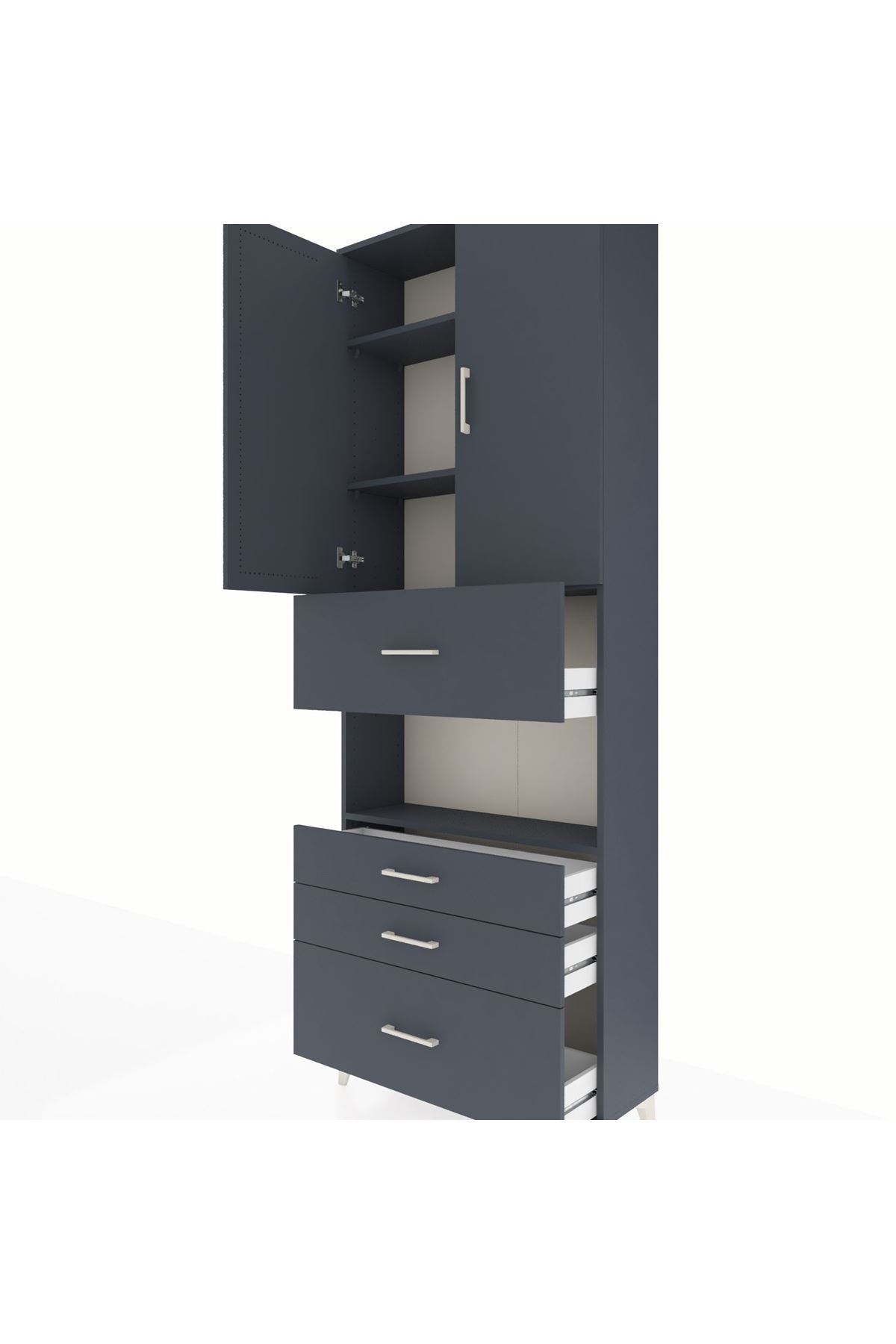 Arges Dolap 4 Raflı 4 Çekmeceli 2 Kapaklı 88x30x243 Antrasit-Antrasit