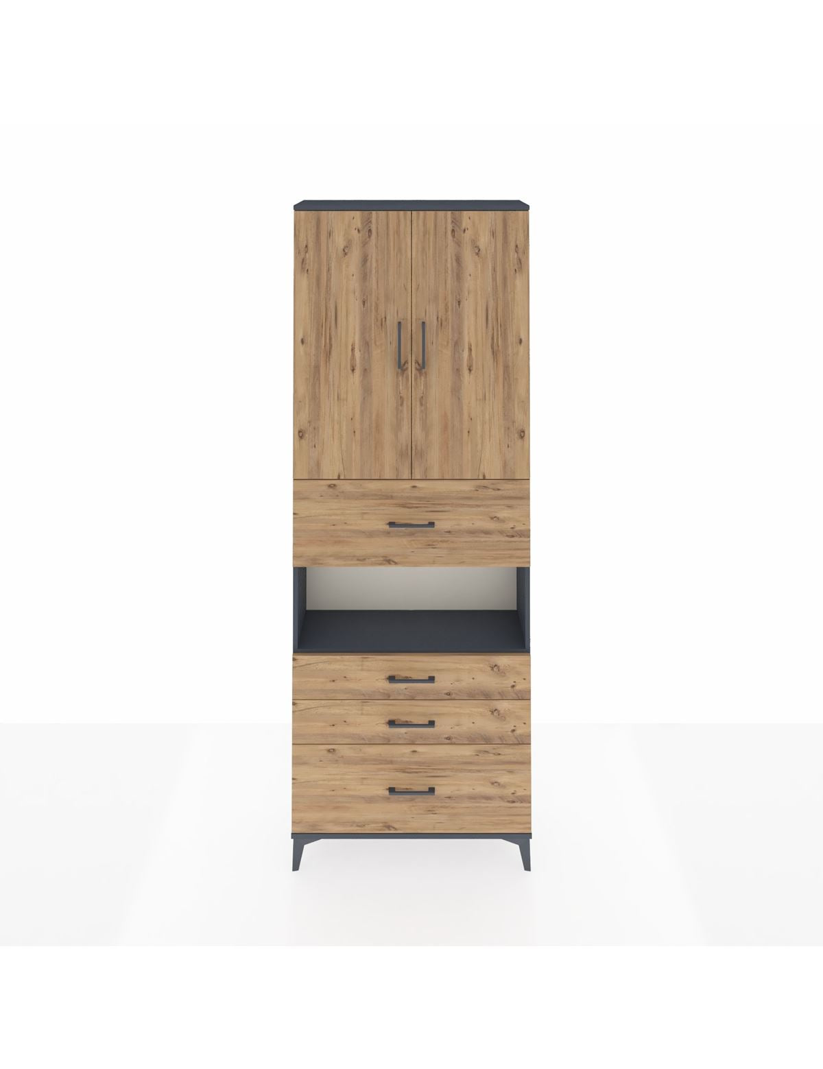 Arges Dolap 4 Raflı 4 Çekmeceli 2 Kapaklı 88x30x243 Antrasit-Çam