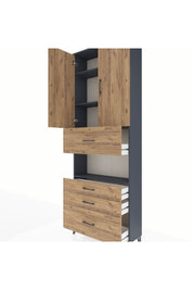 Arges Dolap 4 Raflı 4 Çekmeceli 2 Kapaklı 88x30x243 Antrasit-Çam