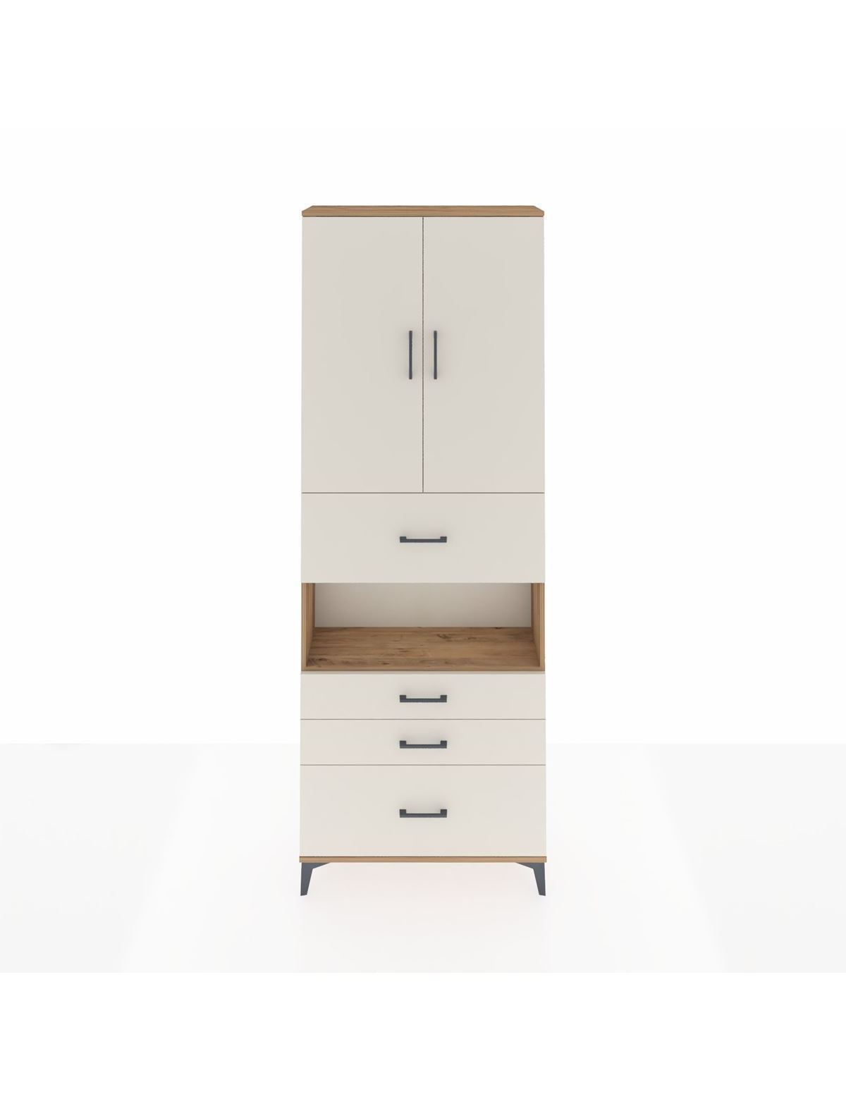 Arges Dolap 4 Raflı 4 Çekmeceli 2 Kapaklı 88x30x243 Çam-Aytaşı