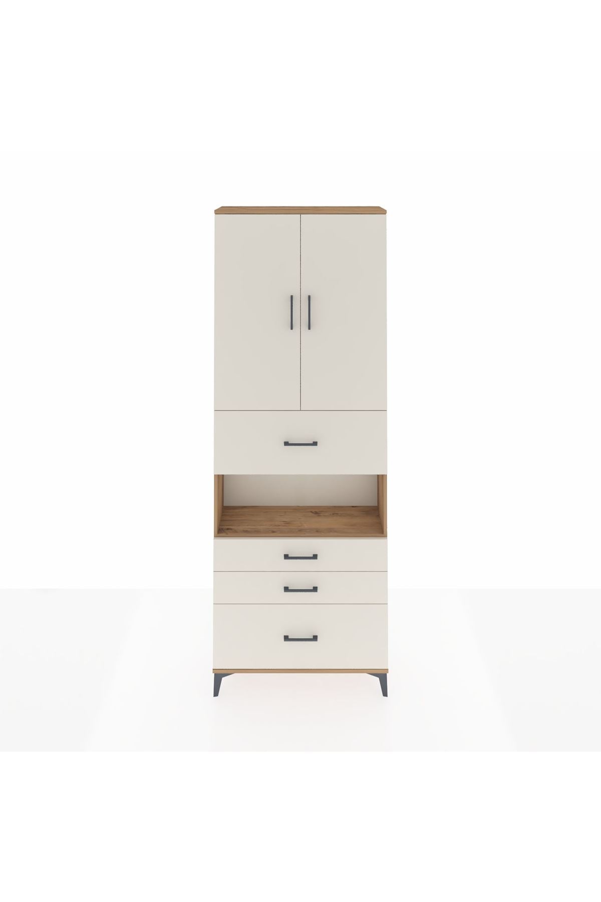 Arges Dolap 4 Raflı 4 Çekmeceli 2 Kapaklı 88x30x243 Çam-Aytaşı