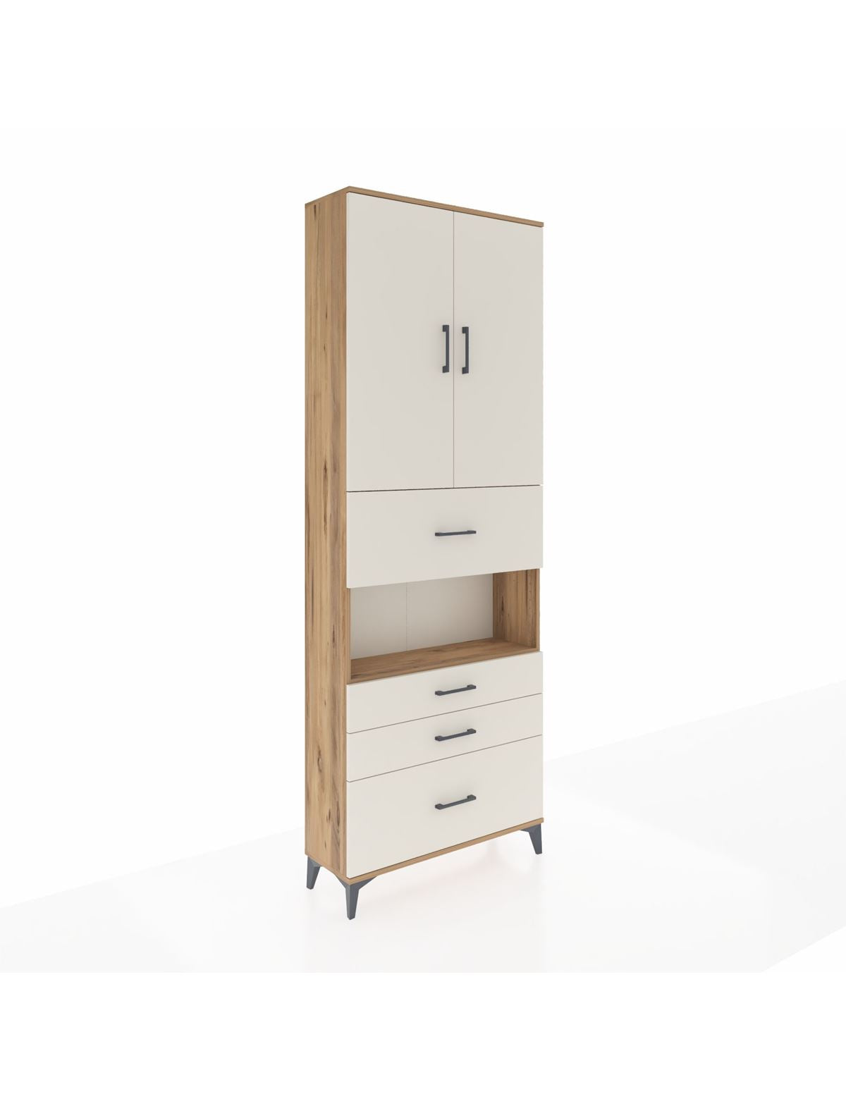 Arges Dolap 4 Raflı 4 Çekmeceli 2 Kapaklı 88x30x243 Çam-Aytaşı