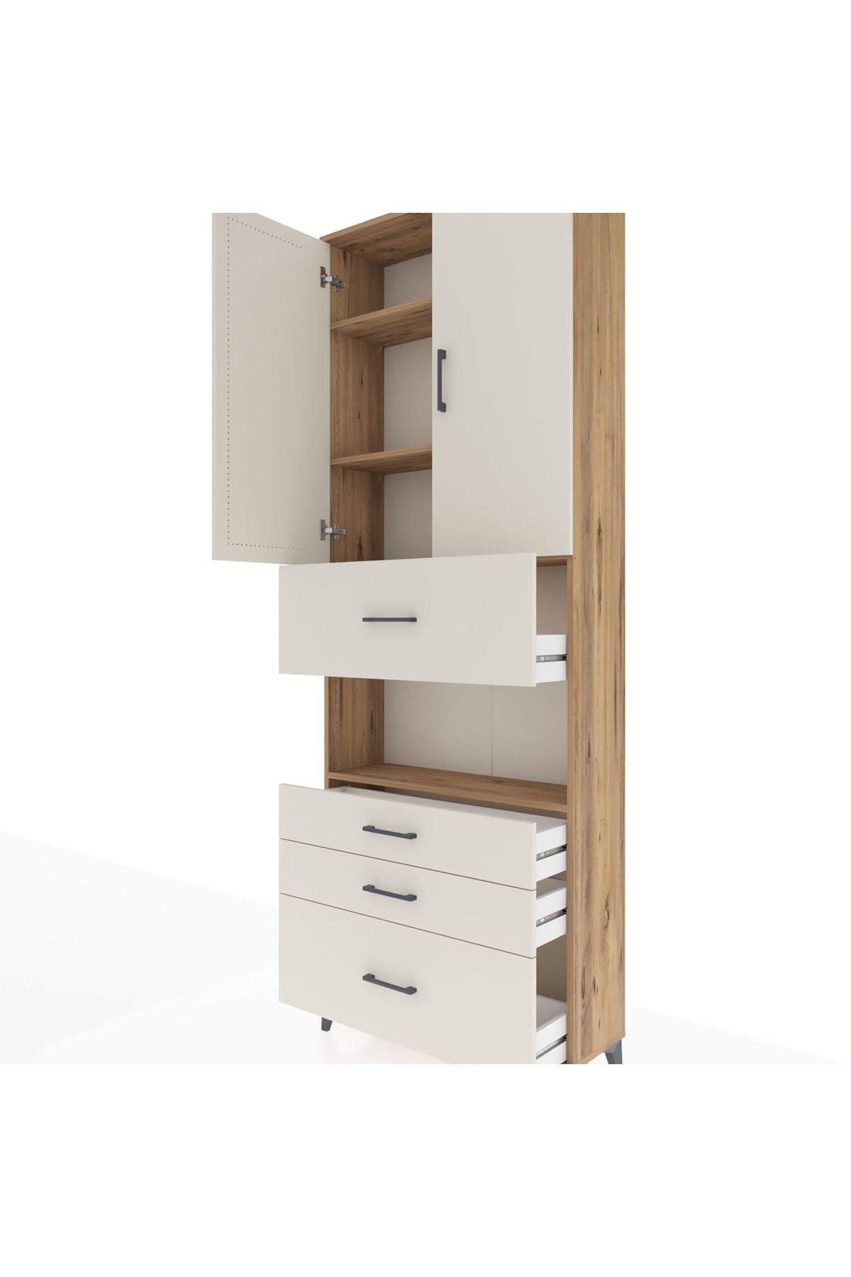 Arges Dolap 4 Raflı 4 Çekmeceli 2 Kapaklı 88x30x243 Çam-Aytaşı